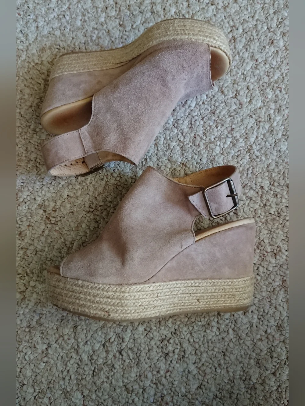 Cordani Taupe Open Toe Espadrille Suede Wedge Sandals size 6